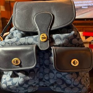 Coach Heritage Backpack Purse in Coach's Signature Chambray Fabric.